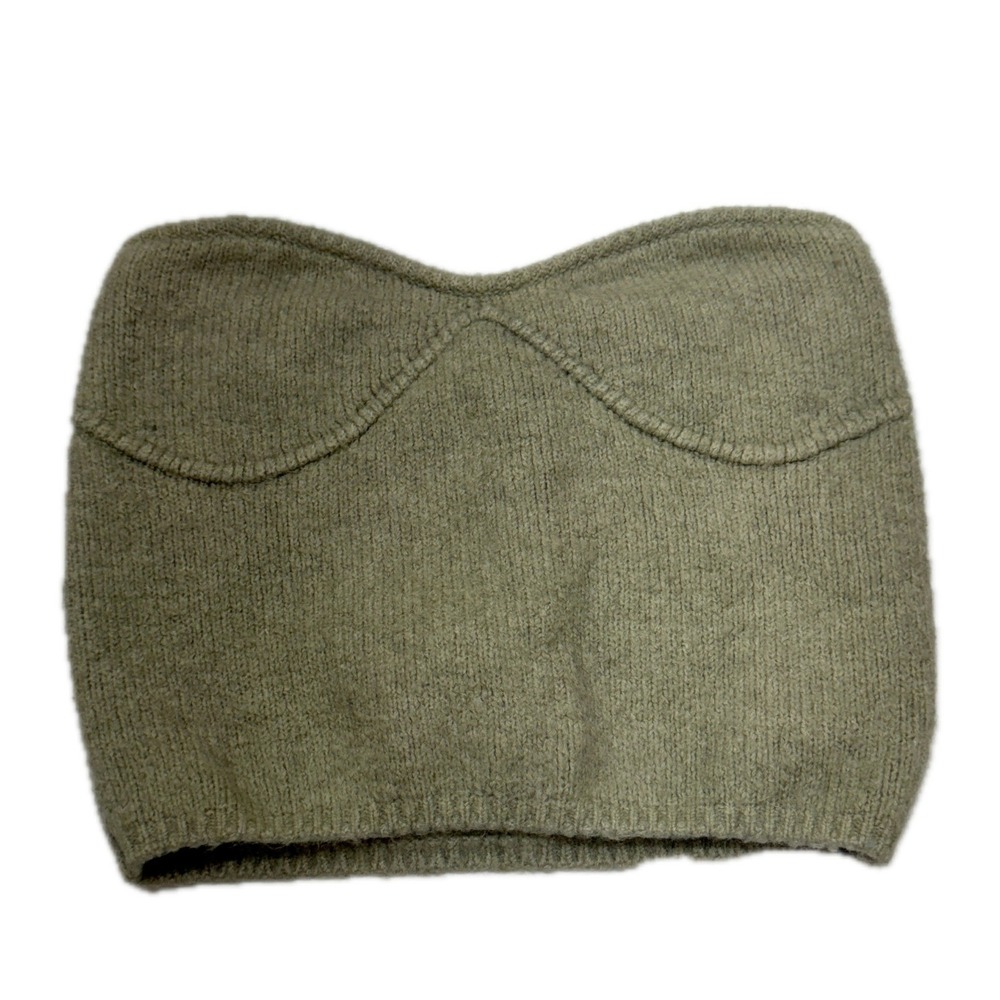 Zara Tube Top Womens Medium Green Knit Bustier Corset Strapless - Picture 2 of 8